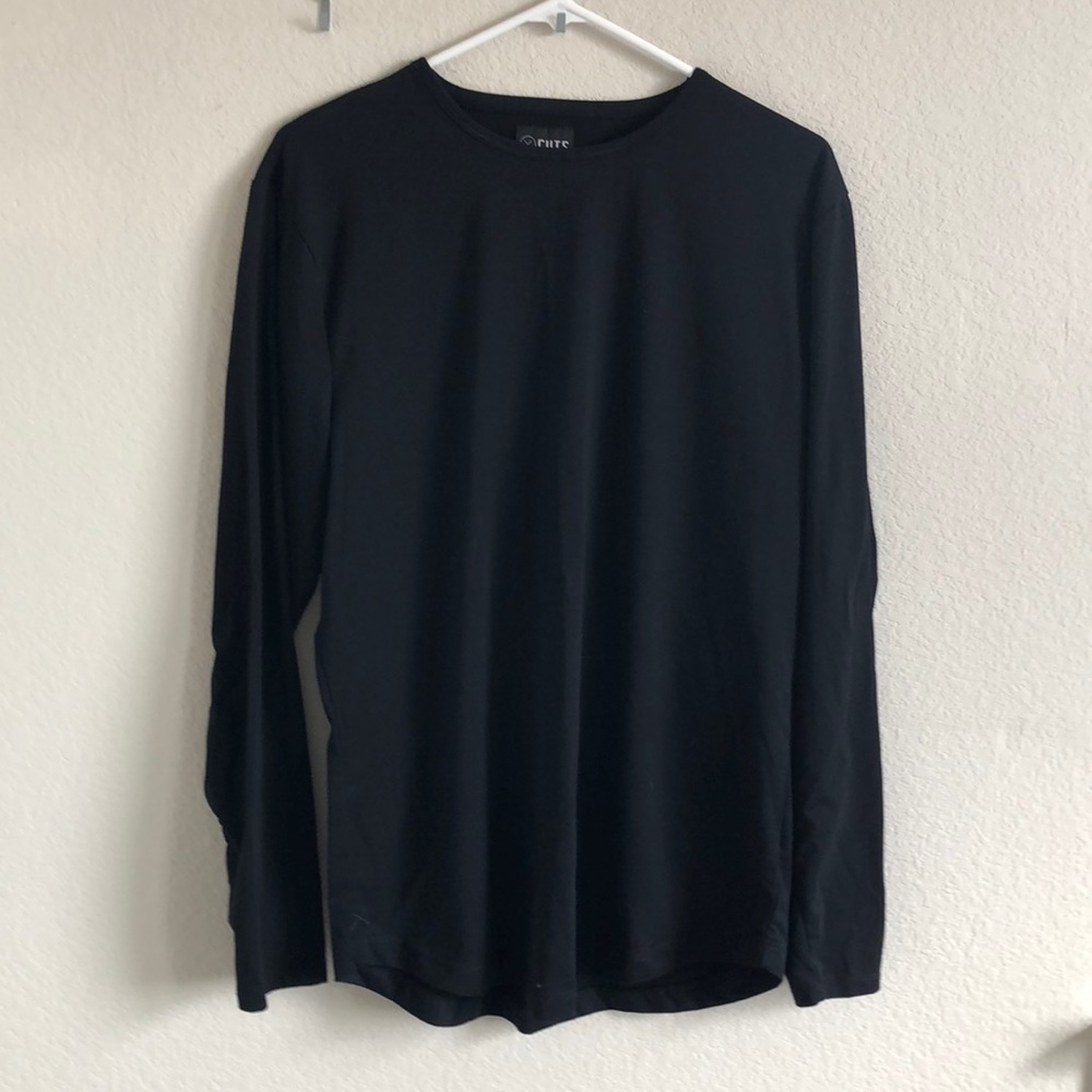 Cuts Curve Hem Long Sleeve Shirt